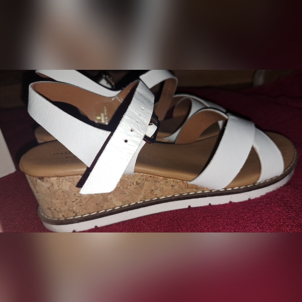 Mila Paoli Wedges: White Print Shoes - Women's Size 8 - Open Toe - Picture 4 of 8